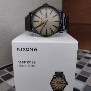 New Nixon Sentry Stainless Steel Watch, Black/Khaki